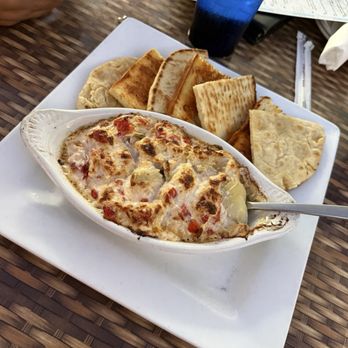 Hobo's Cafe - Crab and artichoke dip with fried pitas. - New American Near Me - Key Largo, Florida Hobo's Cafe - Crab and artichoke dip with fried pitas. - New American Near Me - Key Largo, Florida
