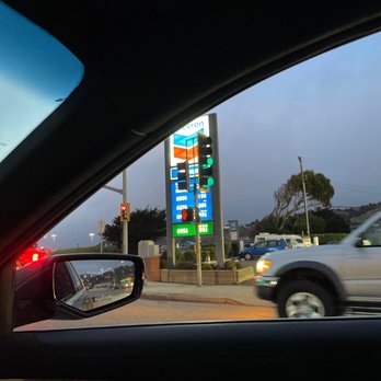 Chevron - a view of a gas station from a car window - Gas Stations Near Me - Pacifica, California