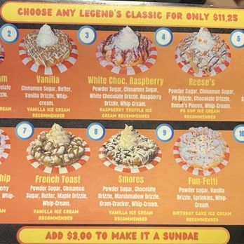Legends Dessert Shop - Legends Classic Funnel Cake Menu - Ice Cream & Frozen Yogurt Near Me - Old Town, Florida Legends Dessert Shop - Legends Classic Funnel Cake Menu - Ice Cream & Frozen Yogurt Near Me - Old Town, Florida