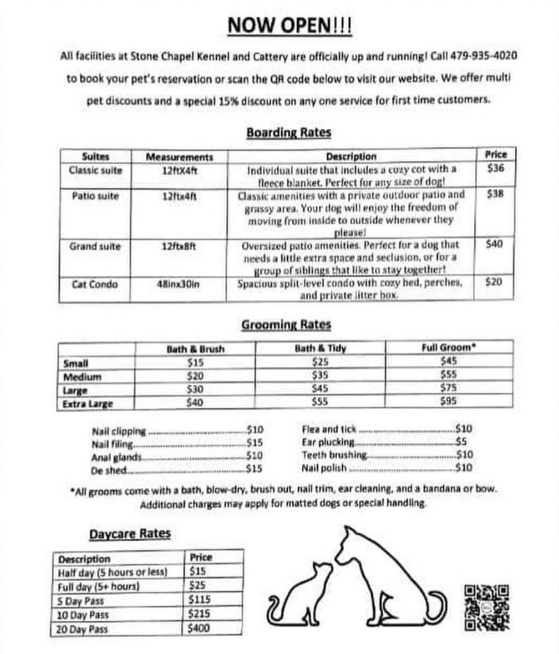 STONE CHAPEL KENNEL & CATTERY Updated August 2024 2170 N Sunshine