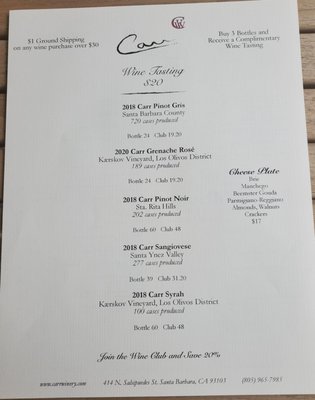 Menu photo 5 Carr Winery Santa Barbara, CA