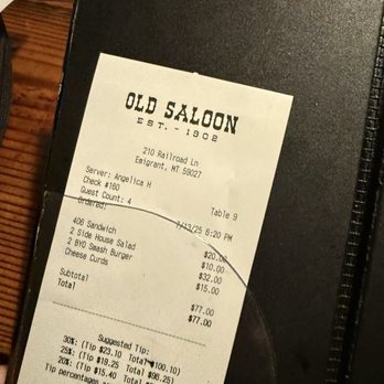 Old Saloon - Example of Prices. - Bars Near Me - Emigrant, Montana