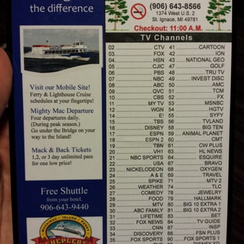 Wagon Wheel Motel & Cabins - Channel lineup. Also note the free shuttle to mackinac Island ferry. - Hotels Near Me - Saint Ignace, Michigan