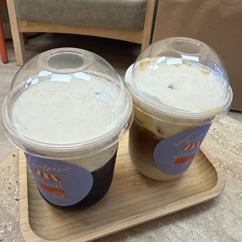 Lamoone - Cold brew & oatmilk latte.  Both with foam - Bakeries Near Me - New York, New York