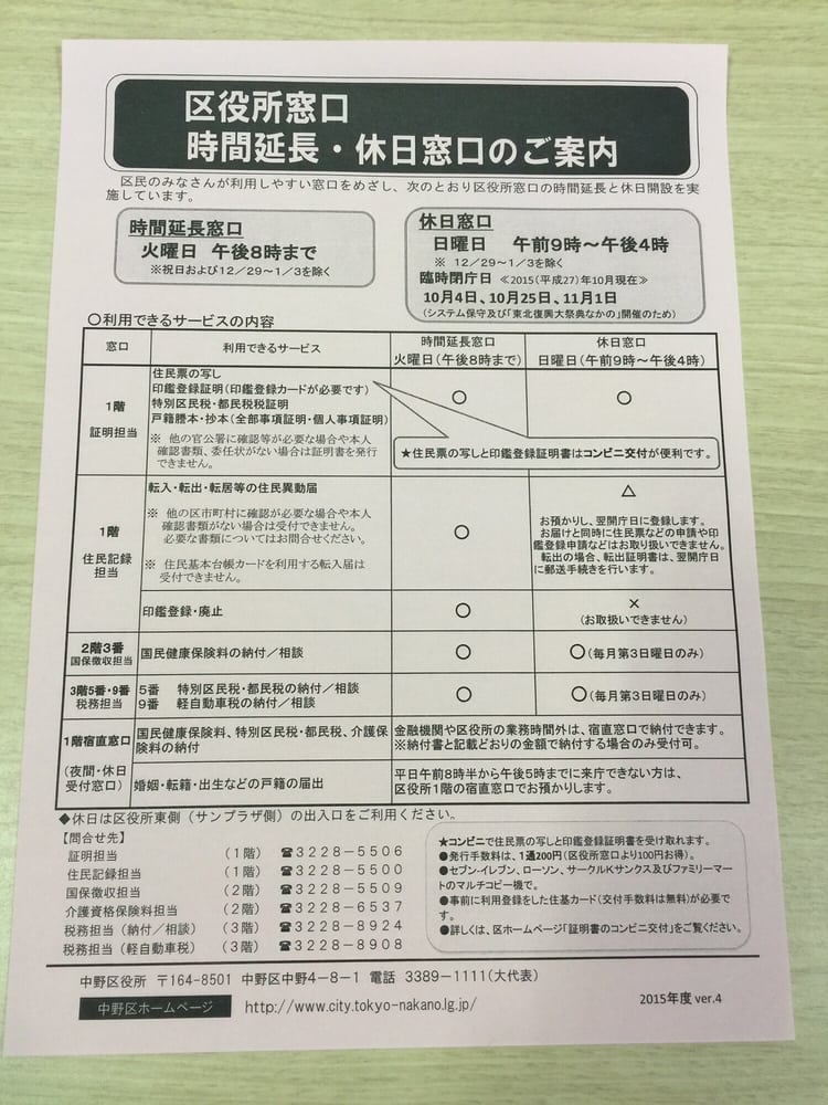 中野区役所 Public Services Government 中野4 8 1 中野区 東京都 Japan Phone Number
