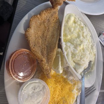 Pacific Southern - Catfish, grits, eggs, over medium with cheddar cheese - Southern Near Me - Tacoma, Washington Pacific Southern - Catfish, grits, eggs, over medium with cheddar cheese - Southern Near Me - Tacoma, Washington