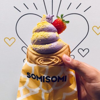Somisomi - Ube soft served with custard-filled taiyaki and captain crunch crumbs on top - Ice Cream & Frozen Yogurt Near Me - Irvine, California Somisomi - Ube soft served with custard-filled taiyaki and captain crunch crumbs on top - Ice Cream & Frozen Yogurt Near Me - Irvine, California
