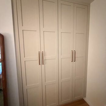 Modern Closet Spaces - Sherwin Williams Urban Putty painted doors, - Cabinetry Near Me - Gardena, California Modern Closet Spaces - Sherwin Williams Urban Putty painted doors, - Cabinetry Near Me - Gardena, California