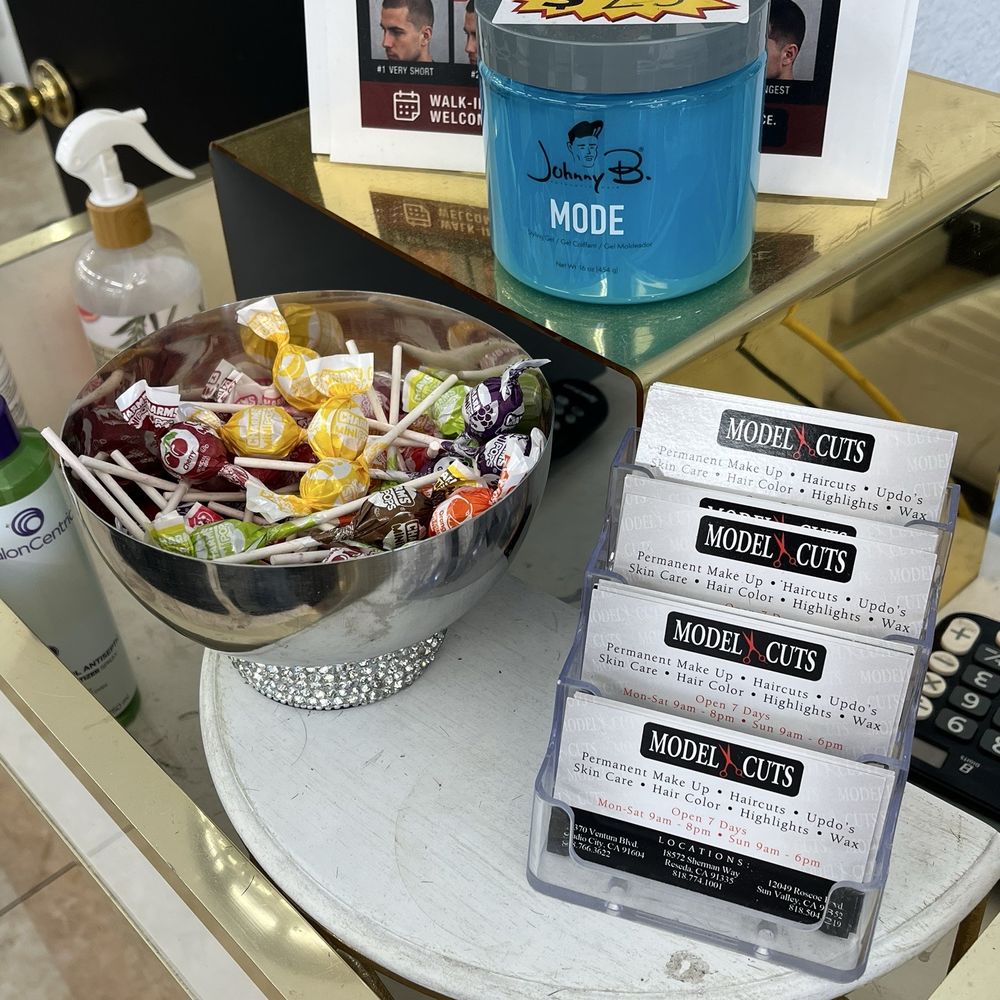 Modelcuts - Business cards and some candy/lollypops for their customers. - Hair Salons Near Me - Studio City, California Modelcuts - Business cards and some candy/lollypops for their customers. - Hair Salons Near Me - Studio City, California