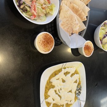 Kabob Land - Kashk bademjan with pita, hummus sides, and side salad - Persian/Iranian Near Me - Fresno, California