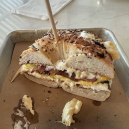 Royale with cheese on an everything bagel