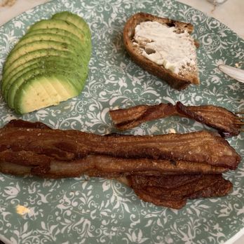 Café Fig - Side of Bacon, avocado and sourdough (they only had sourdough, no other choice for bread). - Cafes Near Me - Los Angeles, California