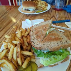 802 Longshots - Buffalo chicken sandwich and plain cheeseburger