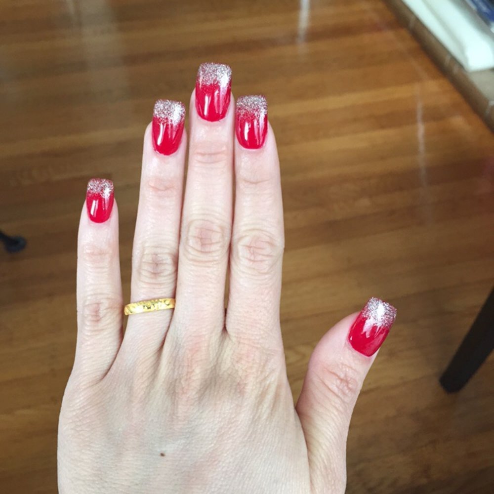 7 Nail Spa - Red with gold ombré - Nail Salons Near Me - San Francisco, California 7 Nail Spa - Red with gold ombré - Nail Salons Near Me - San Francisco, California