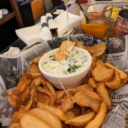 Mac's Proper Pub - spinach dip served with fries