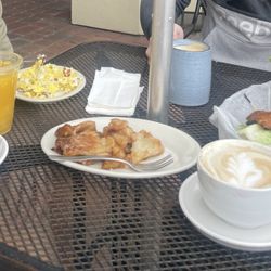 Caffe Di Riverwalk - Apple pie, cappuccino, fresh orange juice, breakfast croissant, chocolate mousse cake.