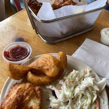 Twisted Fish Company Alaskan Grill - Fish and chips (split with another person in my party) along with some of the coleslaw. - Seafood Near Me - Juneau, Alaska
