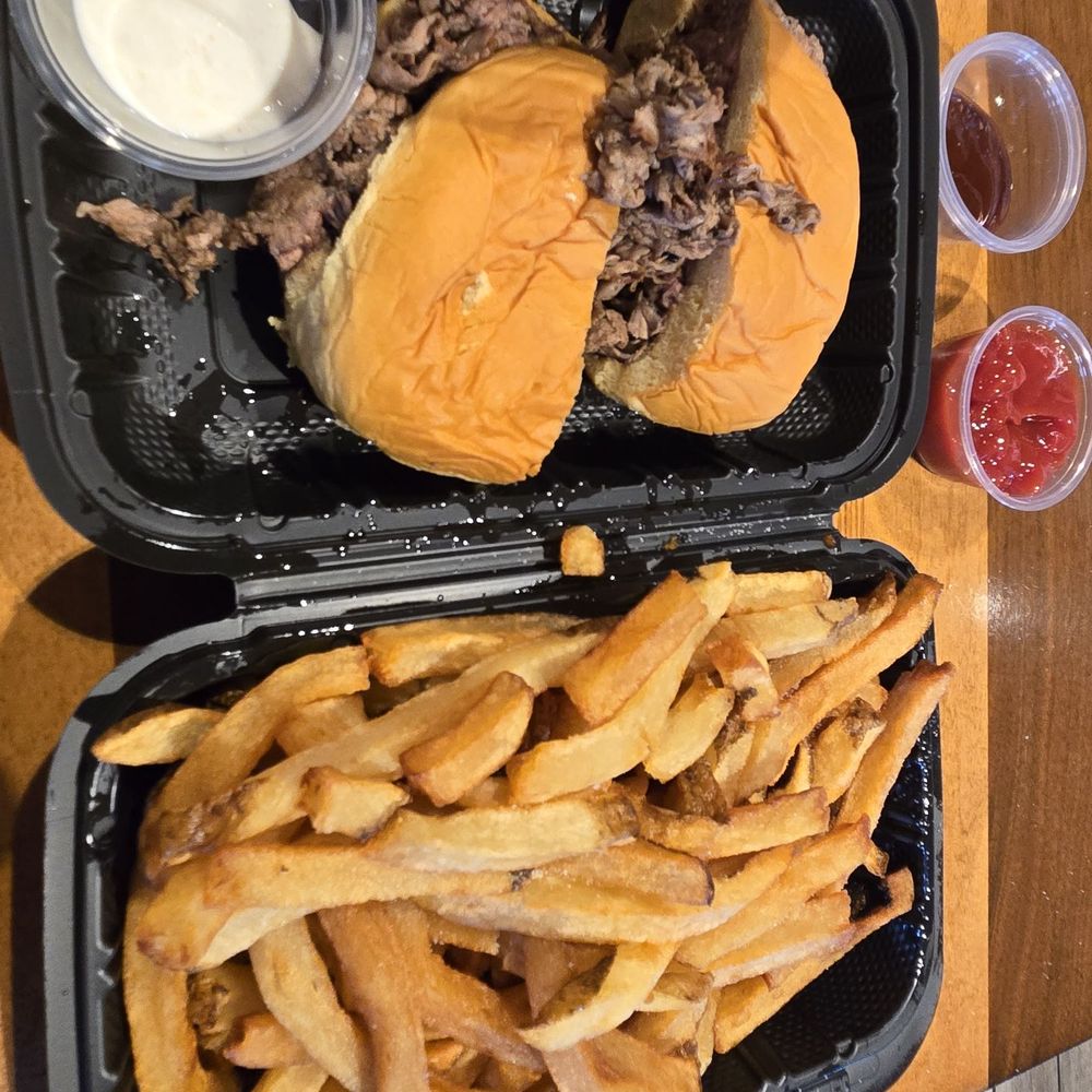 Chaps Pit Beef - Beef sandwich with lots of beef. They cut it upon request. Large fry. Couldn't finish them. - Barbeque Near Me - Baltimore, Maryland