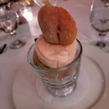 Villa Berulia - Peach sorbet  stuffed in it's own shell. Tasty refreshing dessert. - Italian Near Me - New York, New York