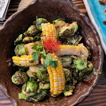 Raisu - Corn and Brussels Sprout Karaage - Japanese Near Me - Vancouver, British Columbia Raisu - Corn and Brussels Sprout Karaage - Japanese Near Me - Vancouver, British Columbia