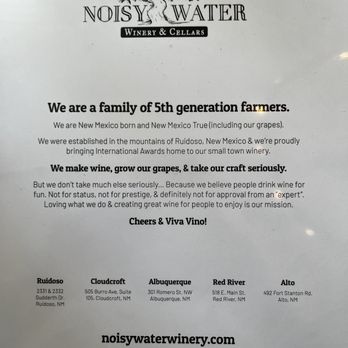 Noisy Water Winery - Information sheet - Wine Tasting Room Near Me - Albuquerque, New Mexico
