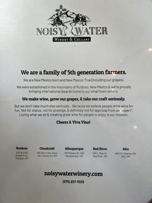 Menu photo 4 Noisy Water Winery Albuquerque, NM