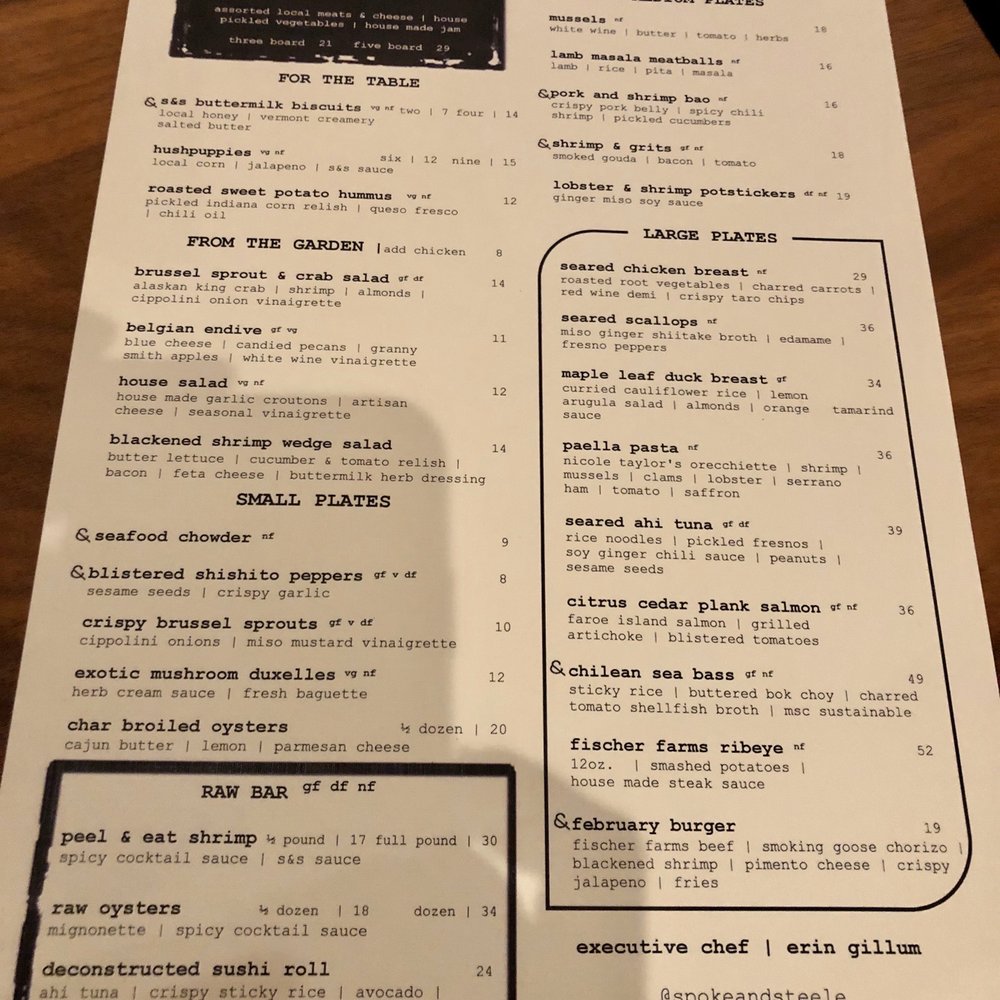 Spoke & Steele - Menu changes monthly. - American Near Me - Indianapolis, Indiana Spoke & Steele - Menu changes monthly. - American Near Me - Indianapolis, Indiana