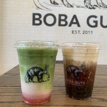 Boba Guys - Left: Strawberry Matcha Right: Mike's Hot Honey Coffee Cloud - Bubble Tea Near Me - Long Beach, California Boba Guys - Left: Strawberry Matcha Right: Mike's Hot Honey Coffee Cloud - Bubble Tea Near Me - Long Beach, California