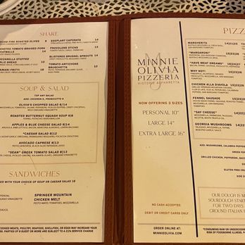 Minnie Olivia Pizzeria - Menu (Oct 2022) - Pizza Near Me - Alpharetta, Georgia