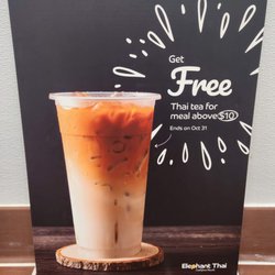 Elephant Thai Restaurant - We are offering FREE Iced Thai Tea for meal above $10 till Oct 31th