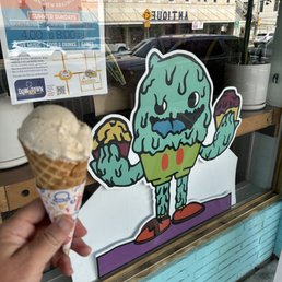 Front window holding Vietnamese coffee ice cream Front window holding Vietnamese coffee ice cream