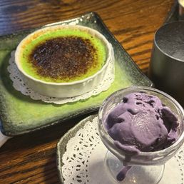 Pandan Crème brûlée  Ube ice cream
