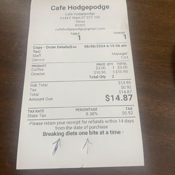 Cafe Hodgepodge - Fun tag line! Great price too! - Breakfast & Brunch Near Me - Mesa, Arizona Cafe Hodgepodge - Fun tag line! Great price too! - Breakfast & Brunch Near Me - Mesa, Arizona