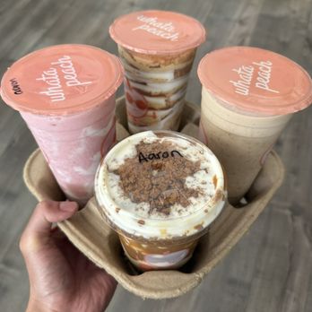 Whata Peach - Cookie butter latte, strawberry swirl, peaches and cream, pb+banana - Juice Bars & Smoothies Near Me - Valley Glen, California