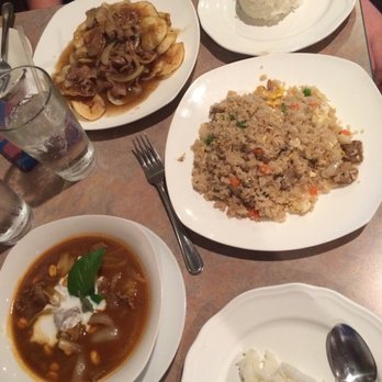 Hong Thai Restaurant - #24 Masaman curry in bowl. Pork fried rice #44. Potato stir fry with beef #38. - Thai Near Me - Albertville, Minnesota Hong Thai Restaurant - #24 Masaman curry in bowl. Pork fried rice #44. Potato stir fry with beef #38. - Thai Near Me - Albertville, Minnesota