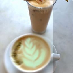 Pistachio latte and I can't remember what the other drink was. Pistachio latte and I can't remember what the other drink was.