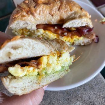 Coffee Republic - egg, cheddar, bacon, & avocado bagel sandwich - Cafes Near Me - Folsom, California