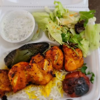NoHo Cafe - Chicken Kabob Plate with regular rice this time. I actually prefer the cherry rice. Tzatziki & grilled tomato and jalapeño. - Mediterranean Near Me - North Hollywood, California NoHo Cafe - Chicken Kabob Plate with regular rice this time. I actually prefer the cherry rice. Tzatziki & grilled tomato and jalapeño. - Mediterranean Near Me - North Hollywood, California