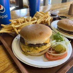Pajarito Mountain Cafe - Double green chili cheeseburger meal and green chili cheeseburger meal