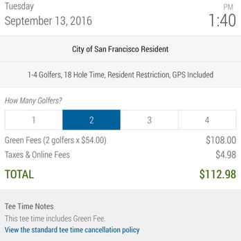 TPC Harding Park - Prior to confirming reservation - still no mention of a supplemental golf card requirement for the city of san francisco rate. - Golf Near Me - San Francisco, California