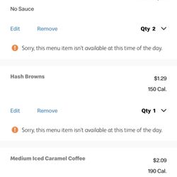 Screenshot of the mobile ordering gaffe