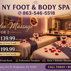 NY Foot & Body Spa - 60 mins couple massage for 2 only $ 139.99 ( Reg $ 160 ) , hot stone & essentials oils for free