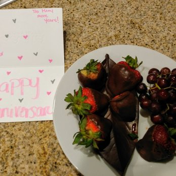 Bahia Resort Hotel - Anniversary card and fruit they left for us! The card has a hilarious grammar mistake though with "Too many more years!" lol... - San Diego, CA
