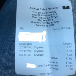 Young's Dry Cleaning - $16.32 per suit and $8.38 for dress pants