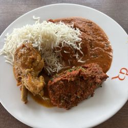 Chicken chicken, tikka chicken, curry chicken and jasmine rice