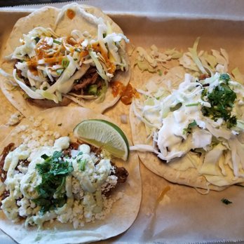 BTW - Three taco platter, clockwise from top left: KBBQ, trailer park, barbacoa pork - Burgers Near Me - Tavares, Florida BTW - Three taco platter, clockwise from top left: KBBQ, trailer park, barbacoa pork - Burgers Near Me - Tavares, Florida