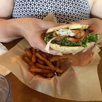 Gaslamp Bar & Grill - Fish sandwich with sweet potato fries - American Near Me - Issaquah, Washington Gaslamp Bar & Grill - Fish sandwich with sweet potato fries - American Near Me - Issaquah, Washington