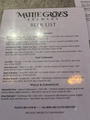 Menu photo 1 Mattie Groves Brewery Sacramento, CA Menu photo 1 Mattie Groves Brewery Sacramento, CA