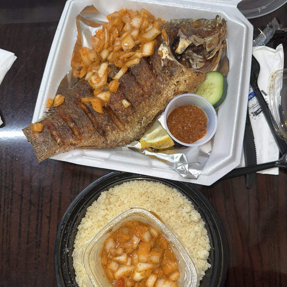 Saint-Louis Cuisine - Attiéké, Fried Tilapia, and onion sauce!! - Senegalese Near Me - Atlanta, Georgia Saint-Louis Cuisine - Attiéké, Fried Tilapia, and onion sauce!! - Senegalese Near Me - Atlanta, Georgia