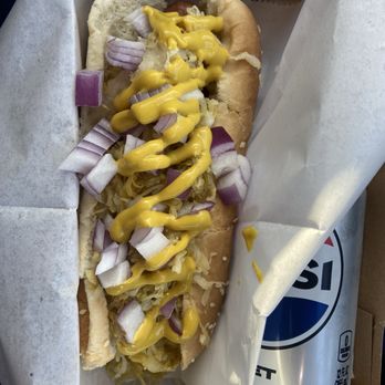 Brown Bear's Hot Dogs - It's the #6 with sauerkraut, onions and mustard. Can't beat this for $7.00 - Hot Dogs Near Me - Fresno, California Brown Bear's Hot Dogs - It's the #6 with sauerkraut, onions and mustard. Can't beat this for $7.00 - Hot Dogs Near Me - Fresno, California